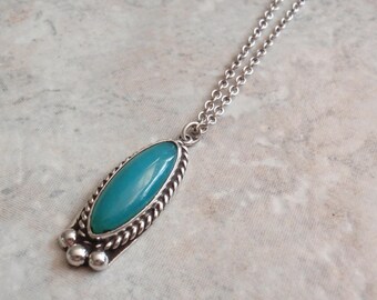 Gem Silica Necklace Chrysocolla Sterling Silver Vintage 031116SB