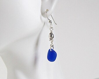 Sea glass earrings - blue sea glass jewelry - sterling silver earrings - ocean glass earrings - beach glass earrings - silver earrings