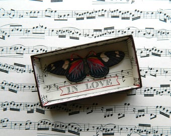 Butterfly Shadow Box, Matchbox Art, Love, Whimsical Gift, Love is Strange, Assemblage Art, Small Art, Up cycled, Shadowbox Art, Matchbox Art