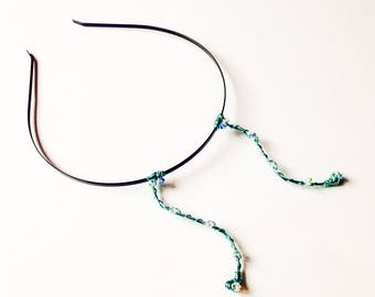Mini Antenna Hairband, Teal Green Wire & Crystal Curved Alien Antennae Headband, Wavy Fairy Antennae Hairband, Halloween Accessory