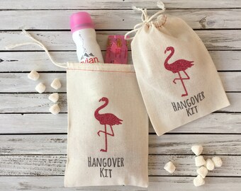 Flamingo Bachelorette Party Bags - Hangover Kit Bags - Glitter Flamingo Party Favors - Flamingo Wedding Favors - Pink Flamingo Party