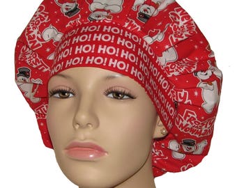 Bouffant Scrub Hats-Christmas HO HO HO Frosty The Snowman-Veterinarian Hat-Anesthesia Scrub Hat-Holiday Scrub Hats-Christmas Scrub Hat