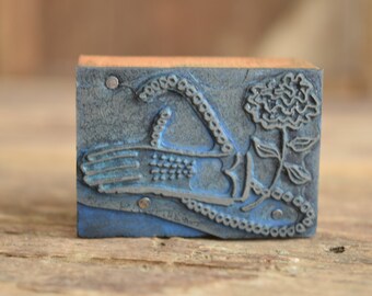 Vintage gloves Printing press block - vintage jewelry print block - antique metal stamp - Metal printing press block