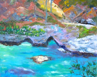 Original Landscape Oil Painting in Turquoise and Orange / 24 x 30 / Big Sur, California Seascape / Fine Art / Gallery Wrapped Canvas