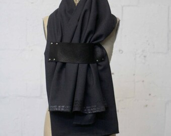 Men's Gray Wool Leather Scarf , Printed , Women's Large Scarves , Fashion Accessories , Winter Accessories