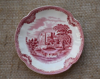 Vintage Red Transferware Johnson Bros Old Britain Castles Set of six saucers