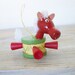 Vintage Wood Christmas Horse Ornament 1970s Made in Taiwan Colorful Wooden Horse in a Christmas Drum Christmas Tree Decor