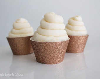 NEW! Rose Gold Glitter Cupcake Wrappers, Gold Cupcake Wrappers, Copper Cupcake Wrappers, Glitter Cupcake Wrappers-Set Of 6, 12,18,24+