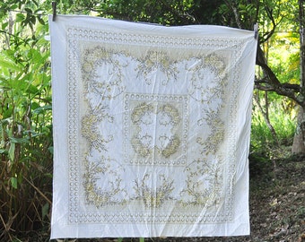 Small Square Floral Tablecloth with green flowers
