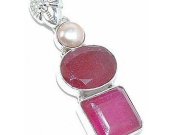 Ruby and Pearl Sterling Silver Pendant