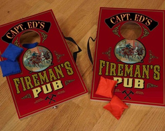 Personalized Table Top Corn Hole Game (Fireman)