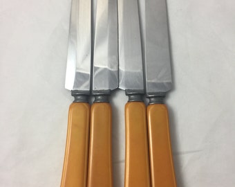 4 Vintage Bakelite Knives Butterscotch Flatware Silverware Art Deco Mid Century Modern Kitchen Collectible Knife Kitchenalia