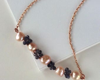 Violette Iolite and Freshwater Pearl Necklace