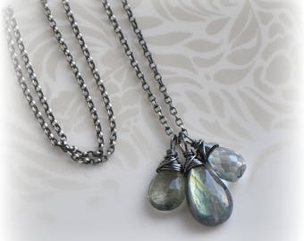 Aquamarine Necklace Pendant Small Moss Aquamarine Labradorite Prasiolite Pendant Gemstone Pendant March Birthstone Gift for Her by Blissaria