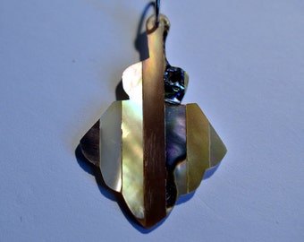 Vintage Mother of Pearl and Abalone Shell Intarsia Pendant (1060393)