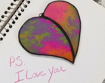 I love you, heart, stained glass, Sun Catcher, ornament