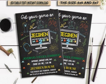 INSTANT DOWNLOAD-Video Game Invitation, Gaming Invitation, Video Game Party, Video Game Truck Invite, Birthday, Arcade, Digital, PDF