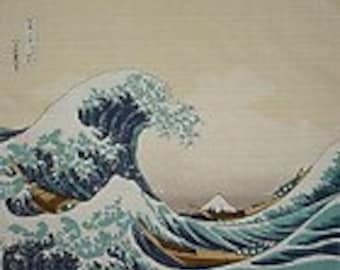 Japanese Wave Fabric Furoshiki Hokusai's 'The Great Wave' Cotton Japanese Fabric Hokusai Tapestry 48cm w/Free Insured Shipping