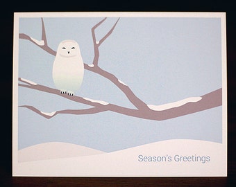 Snowy Owl Christmas Cards - Minimalist Holiday Card Set of 6