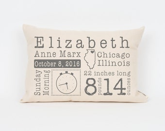Unique Baby Gift, Baby Stats Pillow, Custom Baby Pillow, New Baby Gift , Gift for New Mom, Baby Pillow, Baby Boy Gift, Nursery Decor