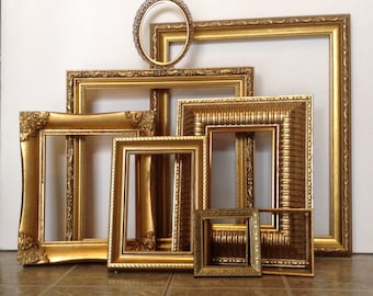Gold Wall Frame Gallery - Picture Frames & Open Wall Frames - Set of 8 Oval Rectangle