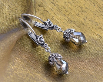 Art Deco Earrings, Crystal Earrings, Teardrop Earrings, Leverback Earrings, Faceted Crystal, Small Earrings, Wedding Earrings E988