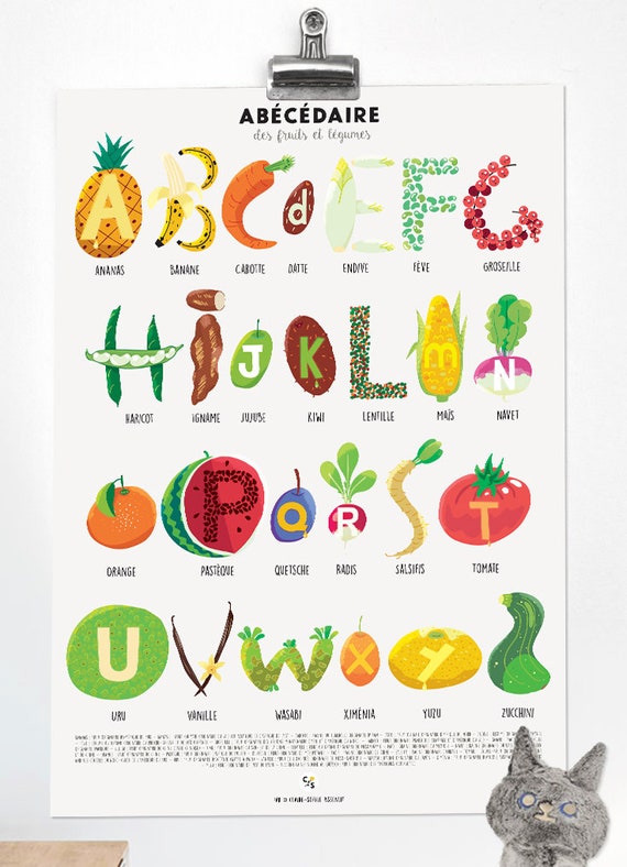Legume Commencant Par La Lettre G Abécédaire illustré des fruits et légumes Affiche A2