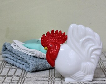 Avon Vintage coq verre blanc de lait Lotion carafe avec tête de coq en plastique rouge, pressé de verre de lait de coq corps, décor de cuisine rustique