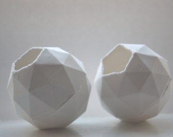 Geometric faceted polyhedron white vase made from stoneware fine bone china - geometric decor