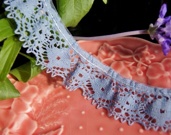 Vintage Ruffled Lace Trim 1-1/4" wide Dusty Blue Lace Trim by the Yard - Vintage Sewing Lace Trims Wholesale #48