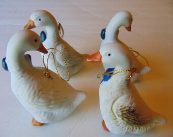 4 Vintage Ceramic Geese Figurines Ornaments Made In Taiwan Goose,Birds,animals