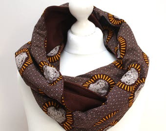 Chocolate Brown Scarf, Lion Scarf, Infinity scarf, Circle scarf, Hooded scarf, African print scarf, Gift idea, Afrocentric Gift, Snood Scarf