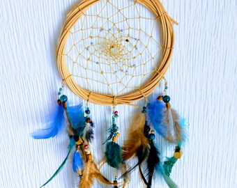 Blue hippie Dreamcatcher hand made with natural materials/Dreamcatcher boho natural hippie/Dreamcatcher Blue Magical Handmade