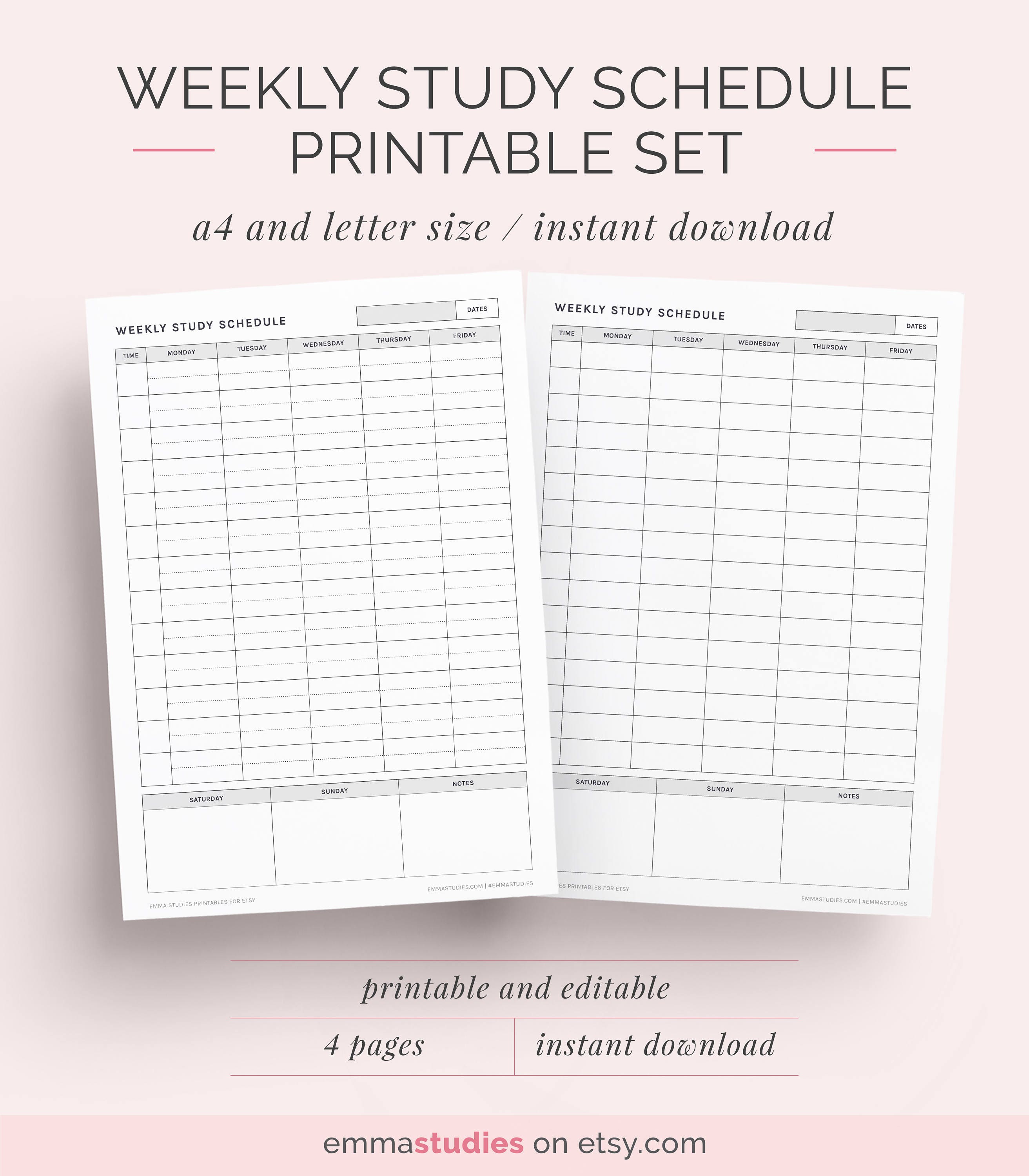Weekly Study Schedule Printable Emma