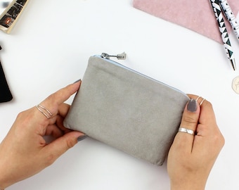Grey Suede Bag // Small Suede Clutch, Bridesmaid Gift, Wedding Clutch, Small Suede Bag, Suede Clutch Purse, Makeup Bag, Suede Travel Pouch