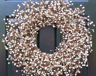 Cream Berry Wreath- Berry Door Wreath- Year Round Wreath- White or Cream Wedding Wreath- Christmas Wreath- Winter Wreath- Fall Wreath-Spring