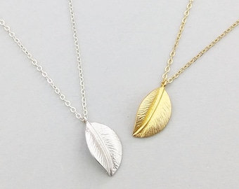Leaf Necklace, Leaf Necklace Gold, Minimalist Jewelry, Layering Necklace, Leaf Necklace Silver, Gift for Mom, Gift for Her, Gifts under 30