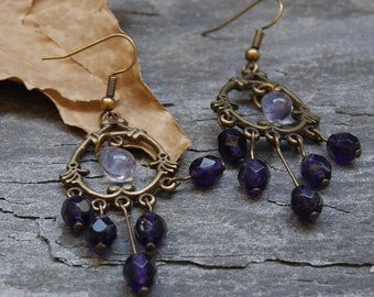 Bronze hoop earrings, Bohemian earrings purple, large earrings, mother's day gift idea for woman