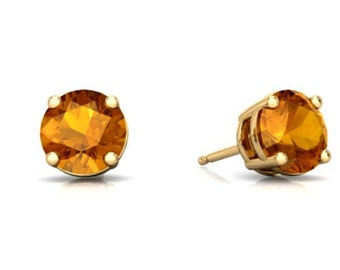 14Kt Yellow Gold Citrine Round Stud Earrings