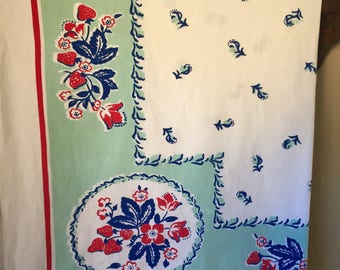 Vintage Cotton Tablecloth With Fruit 62 by 50 Inches