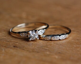 Vintage 1940s 14K two tone KEEPSAKE diamond bridal set