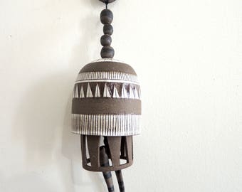 Brown and white ceramic windchime, ceramic bell, wind chime