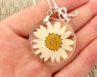 Personalized dried daisy flower necklace flower girl gift real daisy necklace nature resin jewelry daisy jewelry dried flowers personalized
