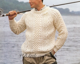 Man's aran sweater knitting pattern. Instant PDF download!