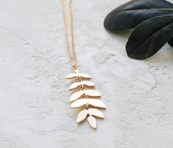 Foliage Necklace Long Pendant Necklace Gold & Silver Plated