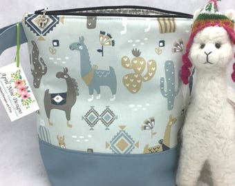 Large LLama Project Bag, Knitting Tote, Knitting Bag, Crochet Tote, Craft Project Tote, WIP Bag, Sock Project Bag, Utility Bag