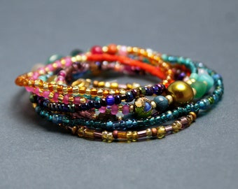 Bracelet Wrap Bracelet Necklace Rocailles Glass Beads pink turquise purple gold red