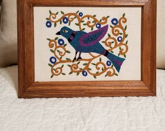 Folk Art bird hand embroidery