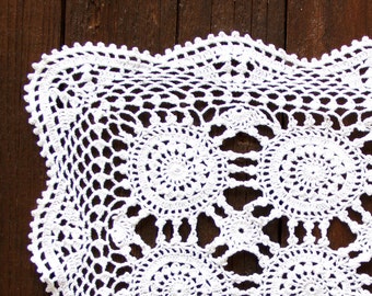 White rectangular Crochet Doily Vintage doily