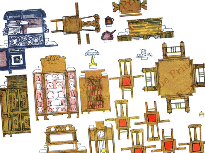 Printable Paper Doll House Furniture 2 Sheets Paper Cut Outs